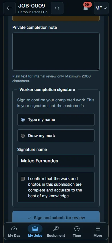 Complete assignment forms and submit work: Sign and submit on phone