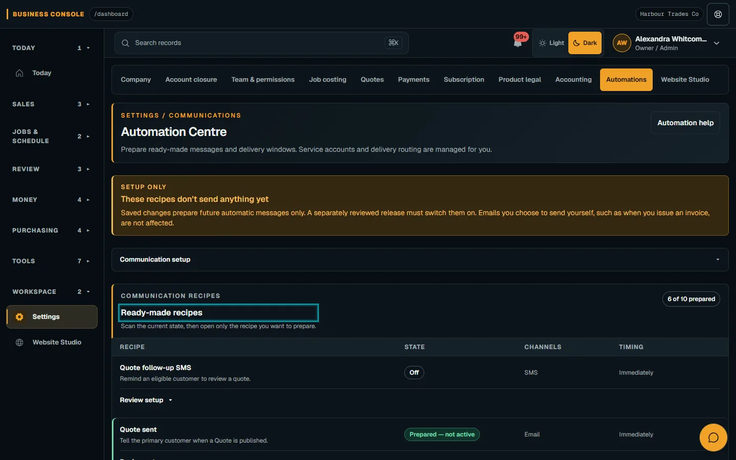 Review automations and message delivery: Prepare one recipe on desktop