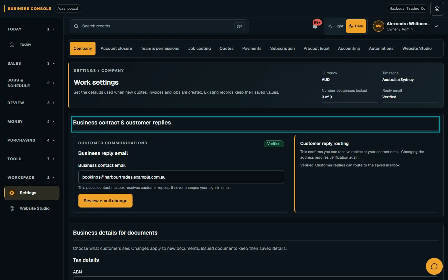 Review company and document defaults: Keep customer replies separate on desktop