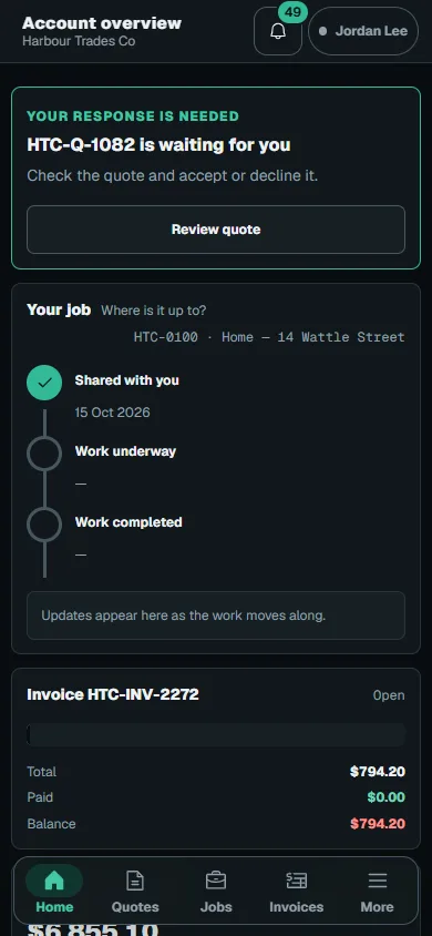 Manage your portal profile and account: Choose the business on phone