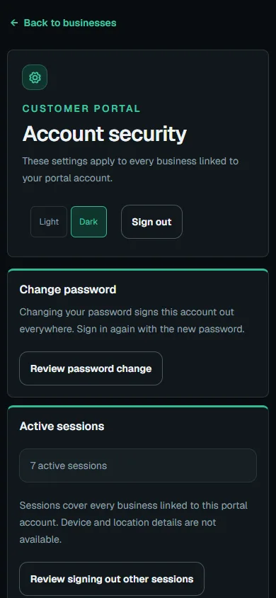 Manage your portal profile and account: Review account security on phone