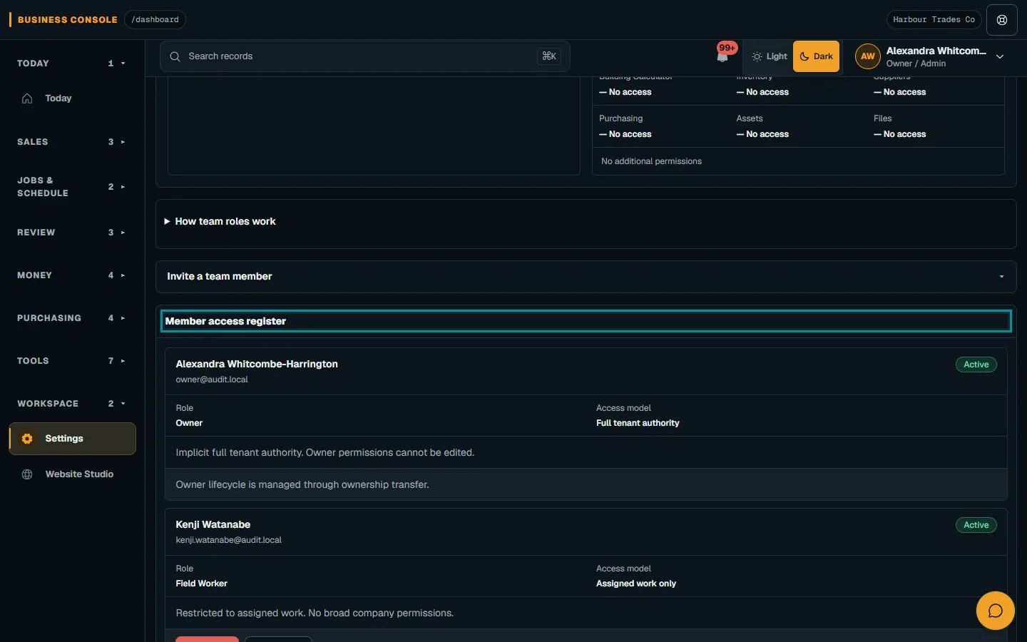Invite the team and manage permissions: Open Team & permissions on desktop