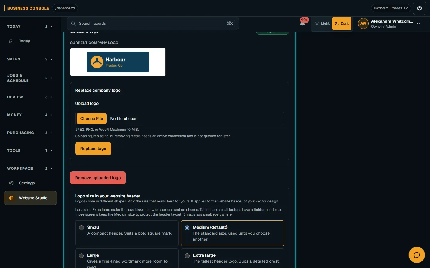 Set website branding, images and design: Review Branding on desktop