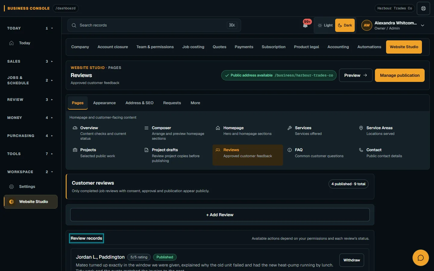 Publish approved reviews and project evidence: Review genuine customer reviews on desktop