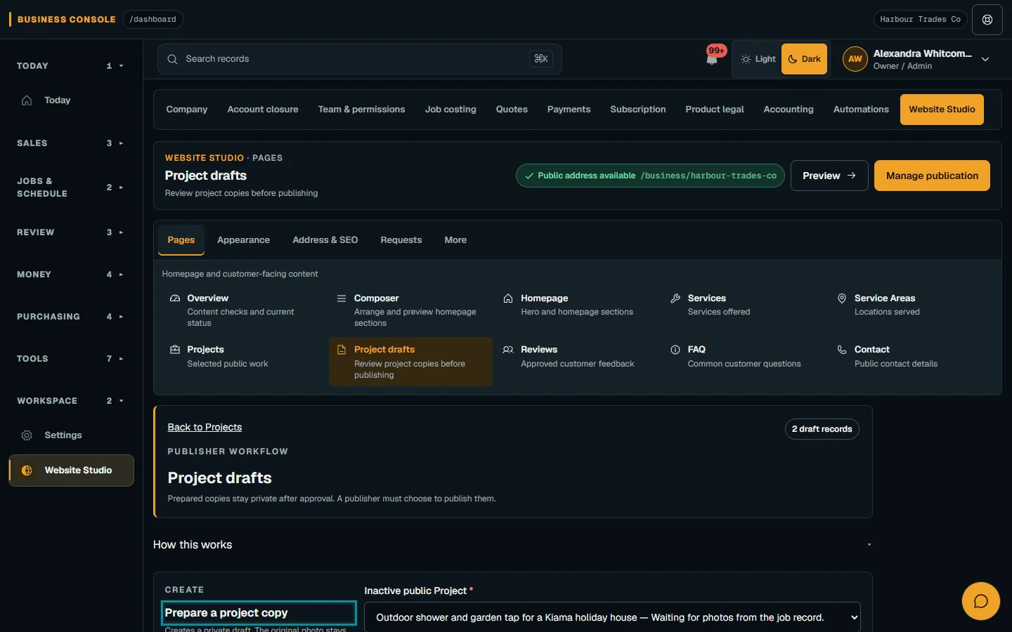 Publish approved reviews and project evidence: Prepare Project drafts on desktop