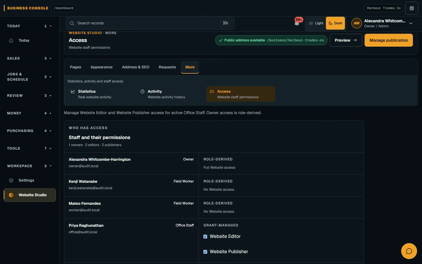 Read website activity and manage access: Review Access on desktop