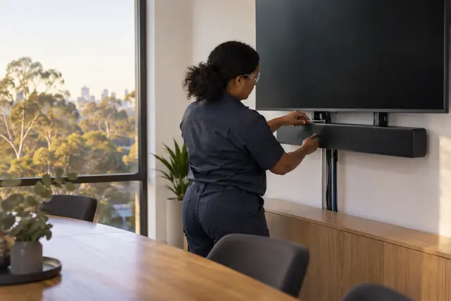 AV & home automation: meeting-room display and audio installation in progress