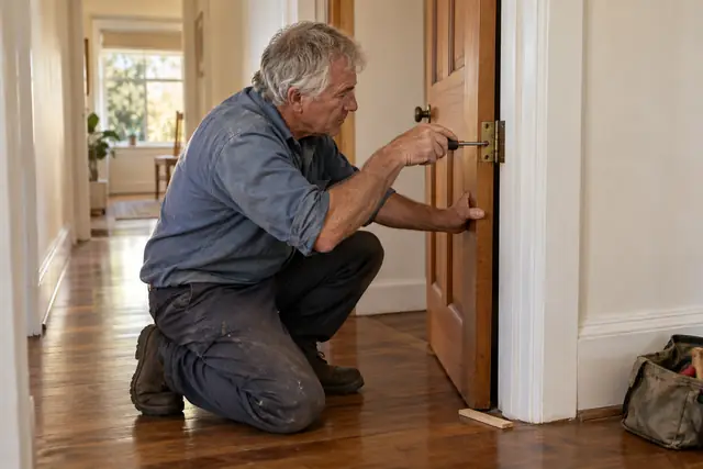 Handyman & home repairs: internal door hinge and latch adjustment in progress