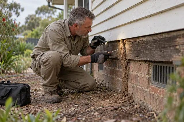 Pest & termite control: residential termite inspection in progress