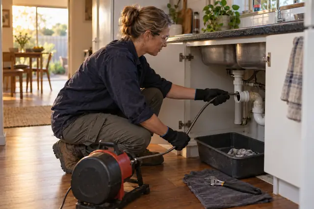 Plumbing & drainage: blocked kitchen drain clearance in progress