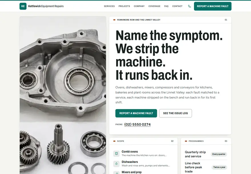 Appliance & equipment service website design example