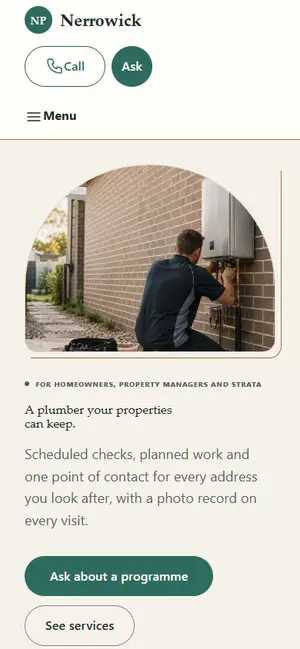 Plumbing & drainage · Design 2 of 4, phone preview