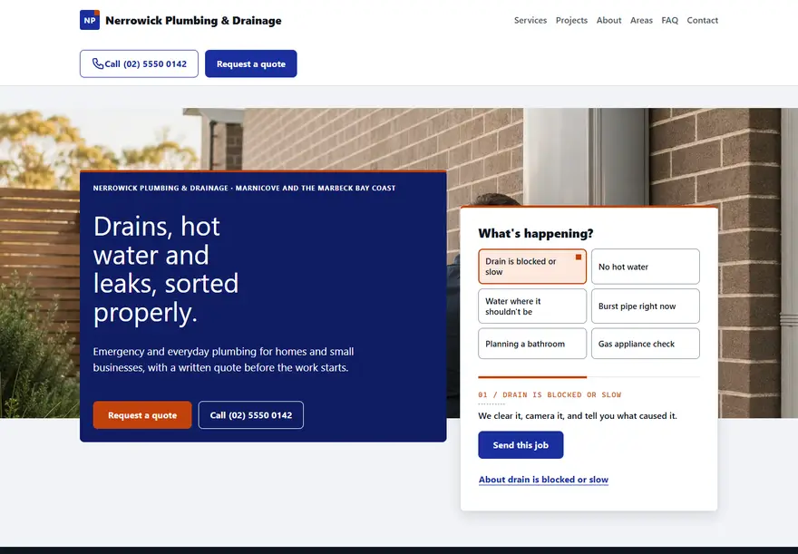 Plumbing & drainage · Design 3 of 4, desktop preview