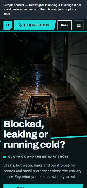 Plumbing & drainage · Design 1 of 4, phone preview